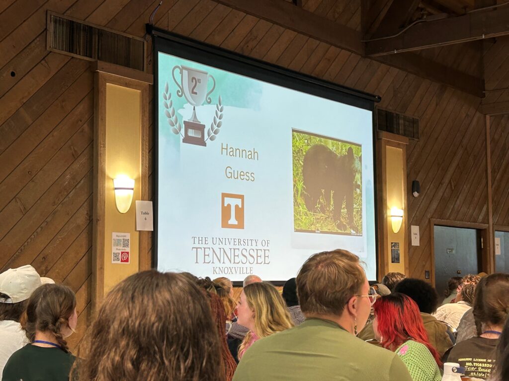 Hannah Guess wins second place for trail camera photography at The Wildlife Society 2024 Southeastern Student Conclave.