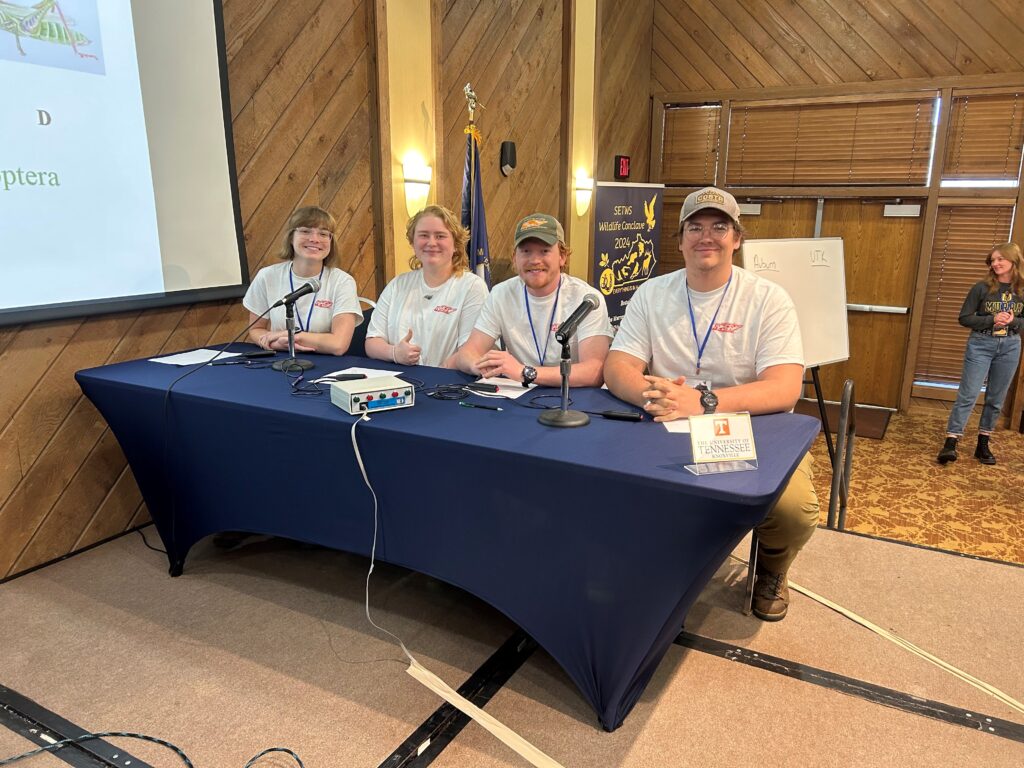 Four students pose during the quiz bowl event at The Wildlife Society 2024 Southeastern Student Conclave.