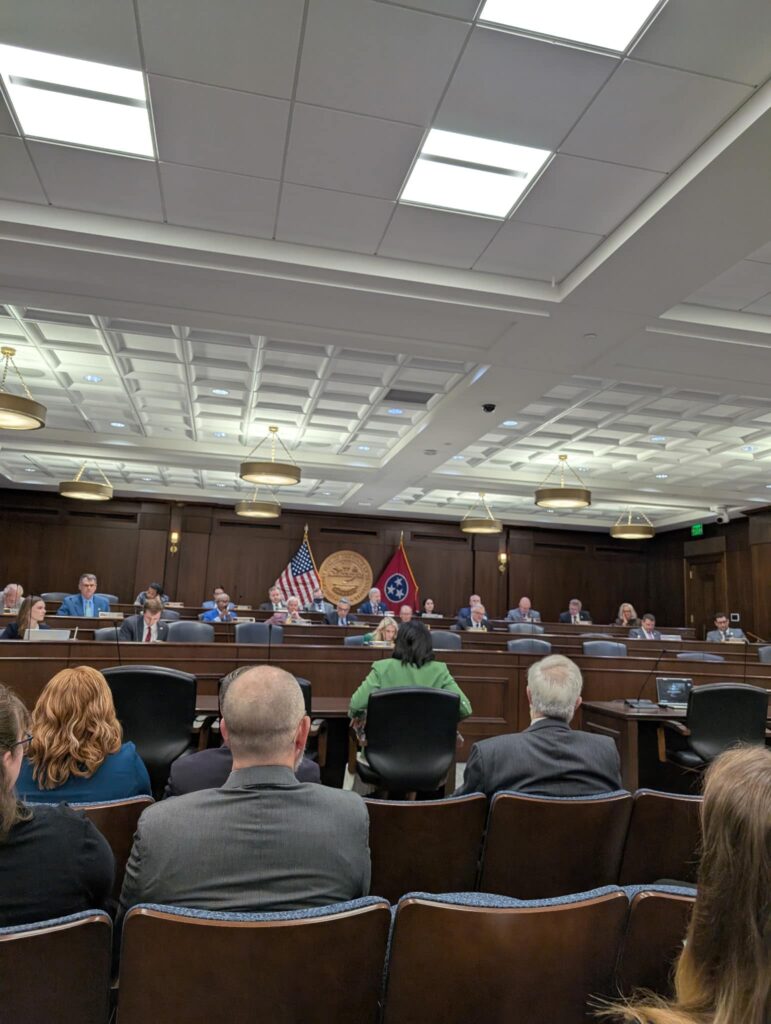 Several people sit in front of a committee in Nashville.