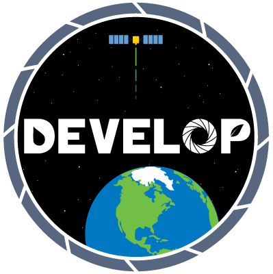 Graphic for NASA DEVELOP Program shows space around Earth.