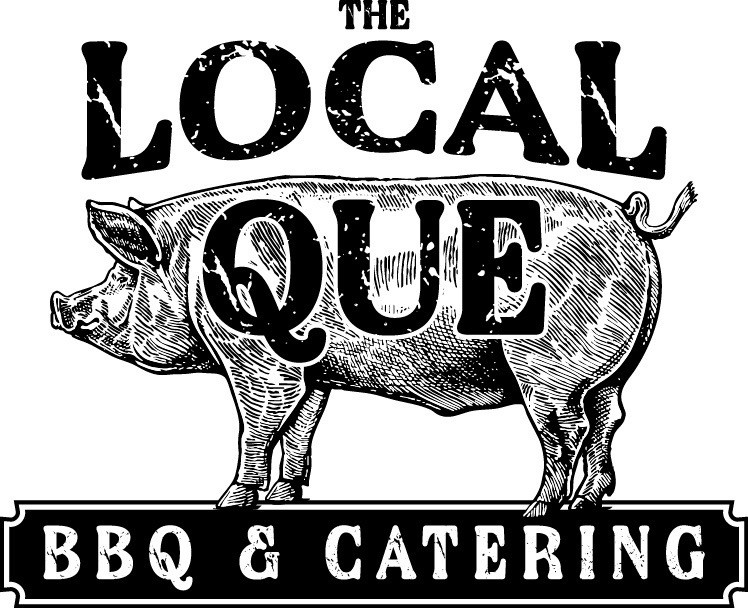 The Local Que logo with name, graphic of a pig and the words "bbq and catering."