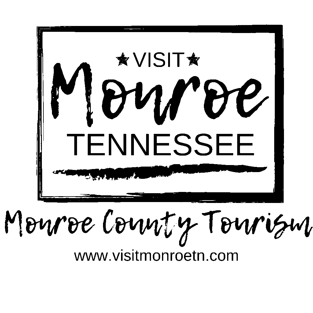 Monroe County tourism logo says "visit Monroe Tennessee, Monroe County Tourism, www.visitmonroetn.com."