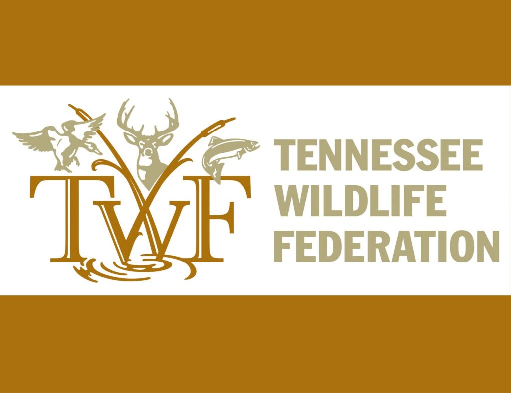 Tennessee Wildlife Federation logo with name of organization and the letters TWF with a graphic of a duck, deer, and fish.