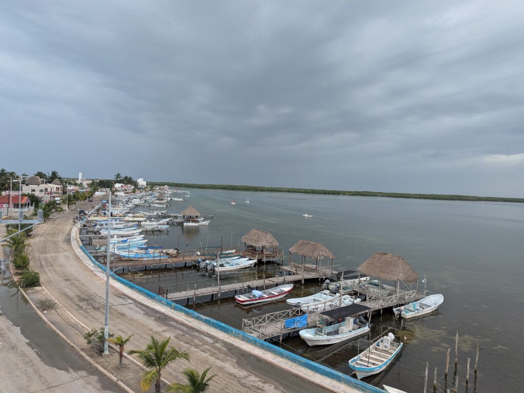 Boats docked on the coast.