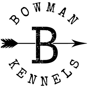 Bowman Kennels logo with B and arrow