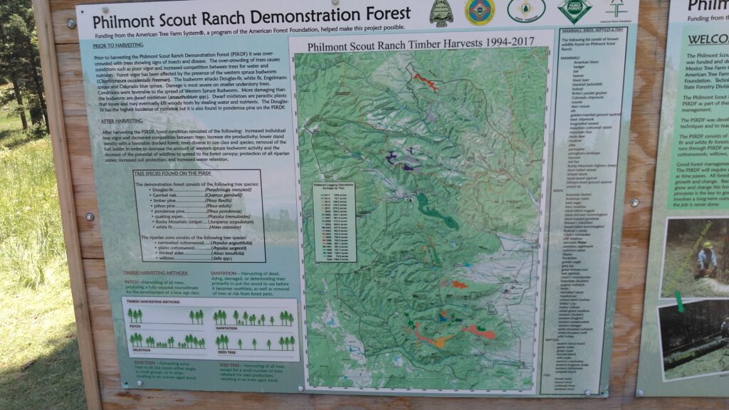 A map of Philmont Scout Ranch Demonstration Forest Area in New Mexico with a message of welcome.
